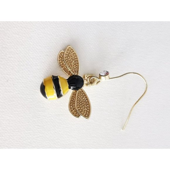 Brand New 14K Gold Plated Flower Wreath and Bee Crystal Earrings - Picture 5 of 10